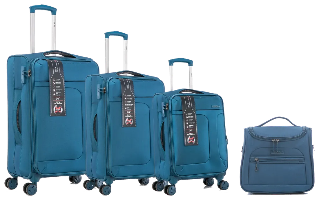 Kit de 4 malas TRIPx LT2301#A em poliéster super leve, na cor petróleo